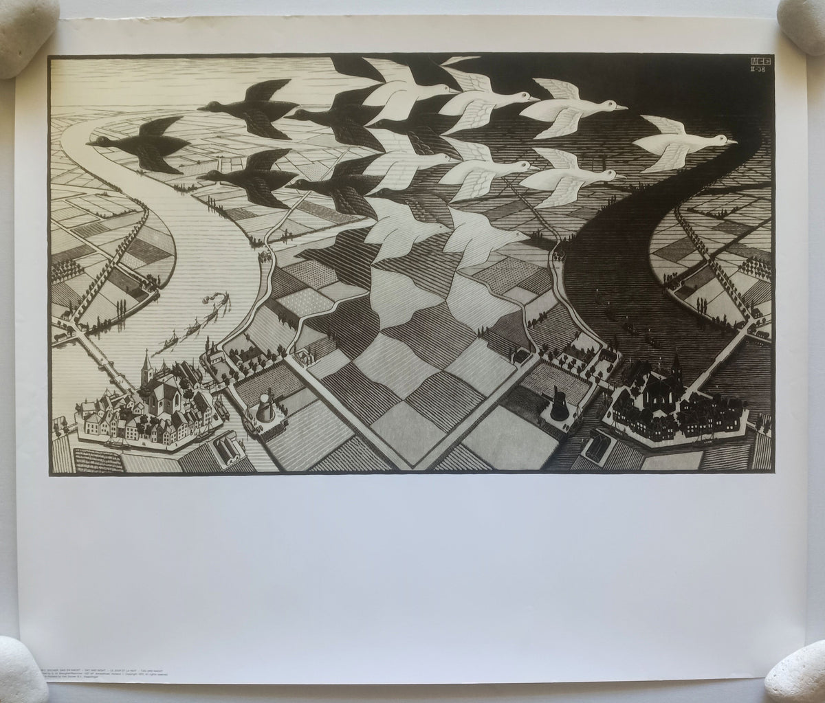 M.C. Escher – Dag en Nacht & Lucht en Water, sæt af 2 tryk (Breughel, 1970)