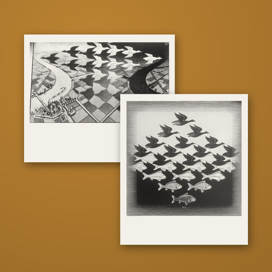 M.C. Escher – Dag en Nacht & Lucht en Water, sæt af 2 tryk (Breughel, 1970)