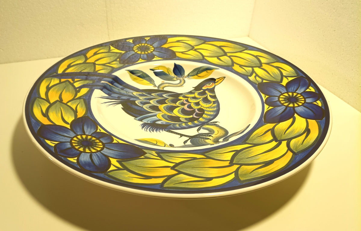 Royal Copenhagen Blue Pheasant vægfad – set fra siden